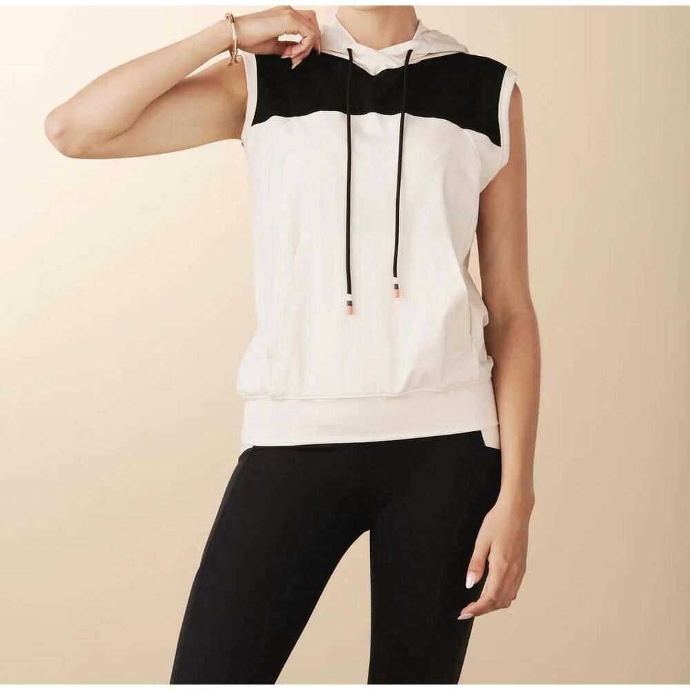 NEW LOSANO sleeveless warm up hoodie in dune/black